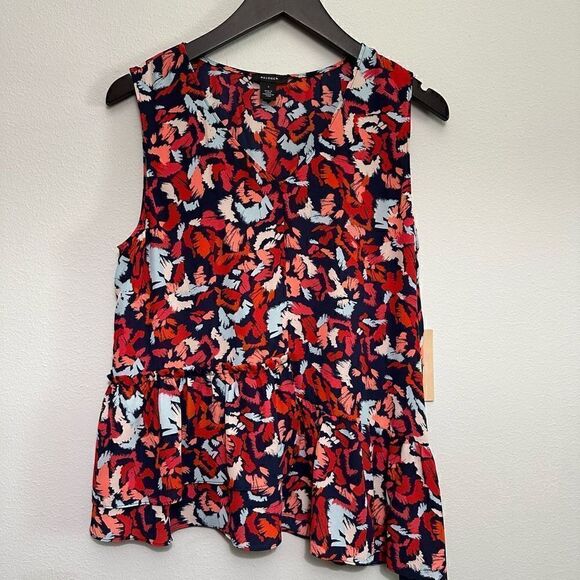 NWT Halogen Womens Boho Floral Tank Blouse Shirt Sleeveless Asymmetrical size sm - Picture 1 of 6